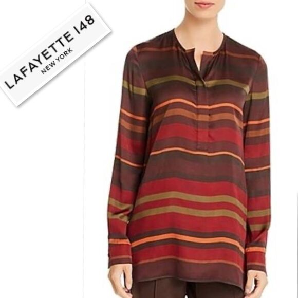 Lafayette 148 New York Prisha Striped Tunic Blouse As Seen On TV in Rust Size XS - Picture 1 of 11
